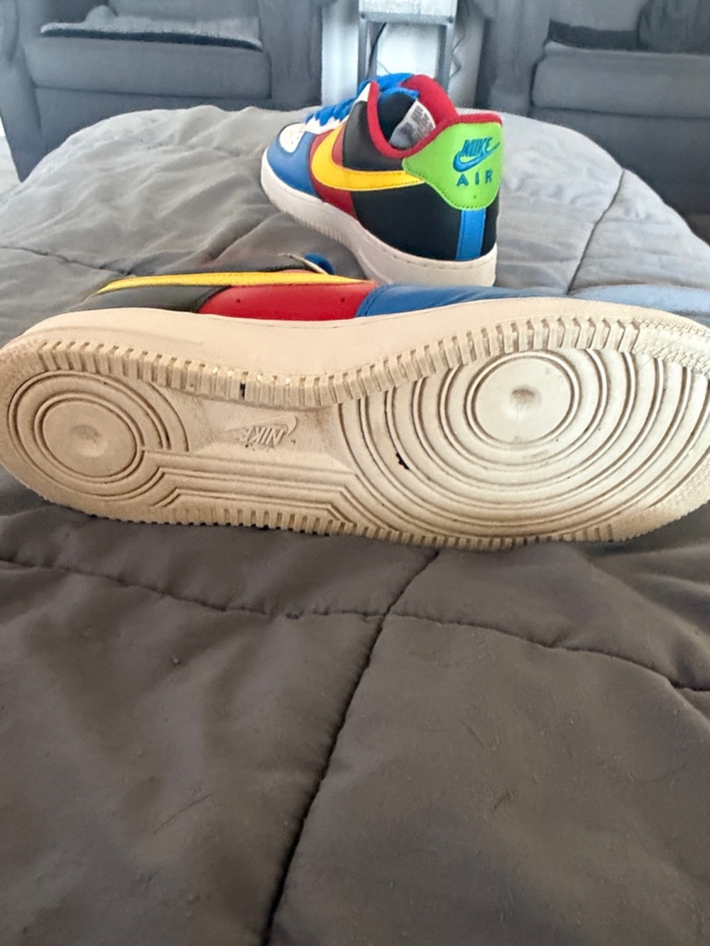 Nike Uno Air Force 1 in Blue, Yellow, Red, White & Black - Picture 8 of 11